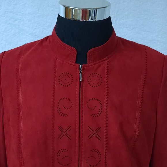 Conrad C Collection Womens 14 Red Faux Suede Full Zip Long Sleeve Jacket - Picture 2 of 16